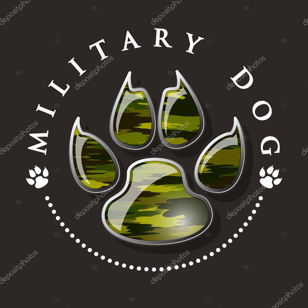 Military dog paw print. An illustration of a dog paw print military as logo design.