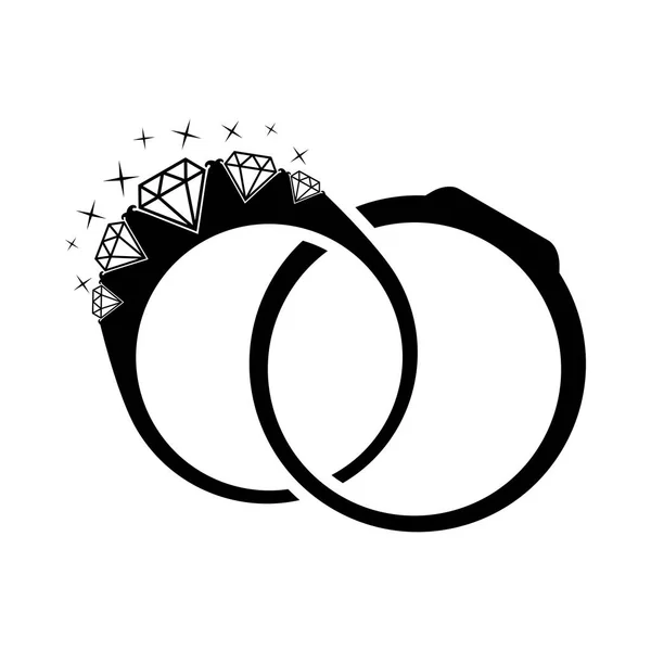 Anéis Casamento Com Diamante Anéis Silhueta Ilustração Com Diamantes Fundo — Vetor de Stock