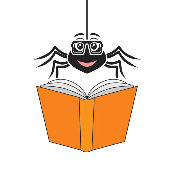 Araña Que Lee Ilustración Araña Que Lee Libro Como Símbolo — Vector de stock