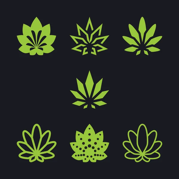 Cannabis Come Collezione Illustrazione Simbolo Cannabis Come Raccolta Sfondo Nero — Vettoriale Stock