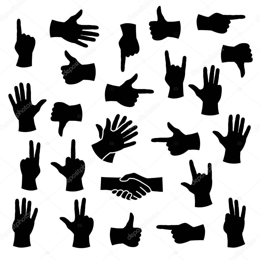 Hands in different positions. Illustration of a silhouette of a hand in different positions.