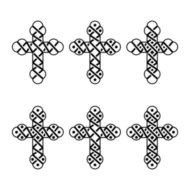 Ortodoks Haç Koleksiyonu. İnancın sembolü olarak Ortodoks haçının illüstrasyon koleksiyonu. 
