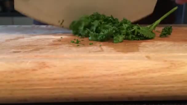 Picar Verduras Con Cuchillo Grande — Vídeo de stock