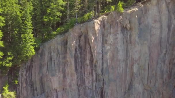 Drone Filmación Acantilado Montaña Rocosa Forrado Vegetación Deliciosa — Vídeos de Stock