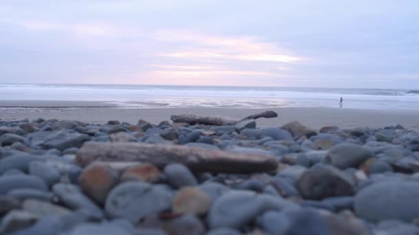 Plano Ángulo Bajo Una Playa Con Piedras Orilla — Vídeos de Stock