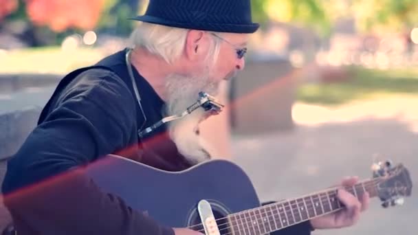 Artista Rua Cantando Tocando Guitarra — Vídeo de Stock