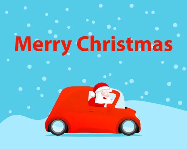 Tarjeta de Navidad del coche de Santa drive — Vector de stock