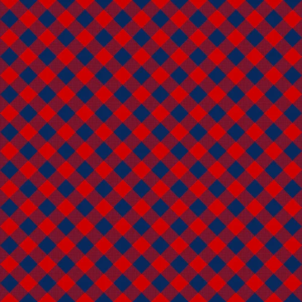 Blue red check diagonal fabric texture seamless pattern — Stock Vector