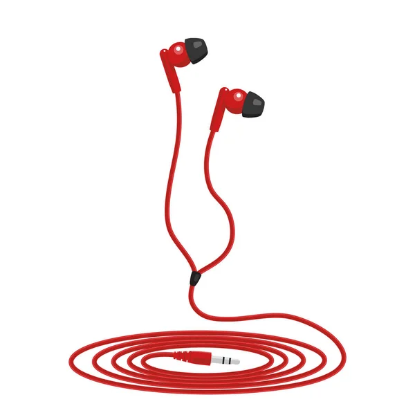 Červené hudba drátová sluchátka — Stockový vektor