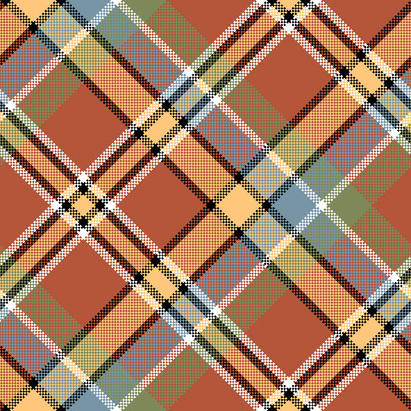 Brown beige diagonal fabric texture pixeled seamless pattern