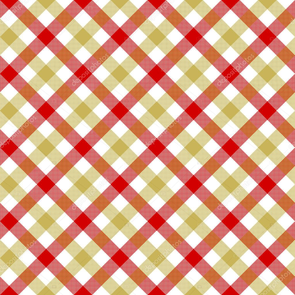 White red beige check plaid fabric texture seamless pattern