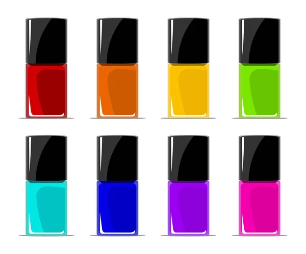 Colors of nail lacquers contained in transparent bottles — Stock Vector