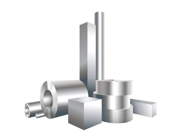 Skupina různých kovových ocelových předmětů kruh, čtverec, rukáv, potrubí — Stockový vektor