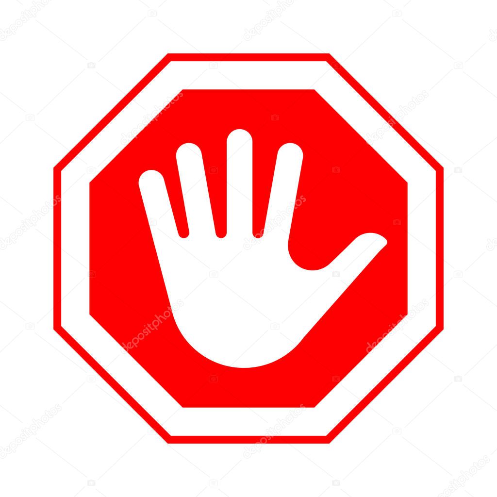 Red octagonal stop sign with hand