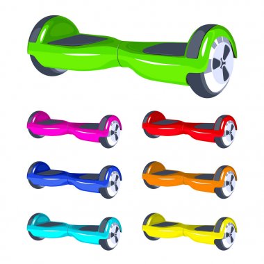 Gökkuşağı renklerine hoverboard veya gyroscooter şehir elektrik ulaşım düz tasarım ayarla