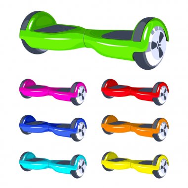 Rainbow olors set hoverboard or gyroscooter city electrical transport flat design clipart