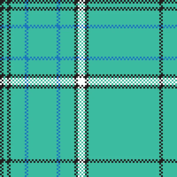 Yeşil mavi kontrol ekose piksel seamless modeli — Stok Vektör