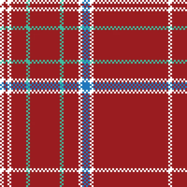 赤のピクセルのシームレスなパターン チェックの生地テクスチャ格子縞 — ストックベクタ
