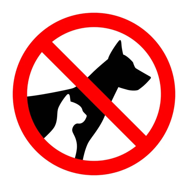 Signo de prohibición stop animal doméstico perro y gato silueta de animales simples — Vector de stock