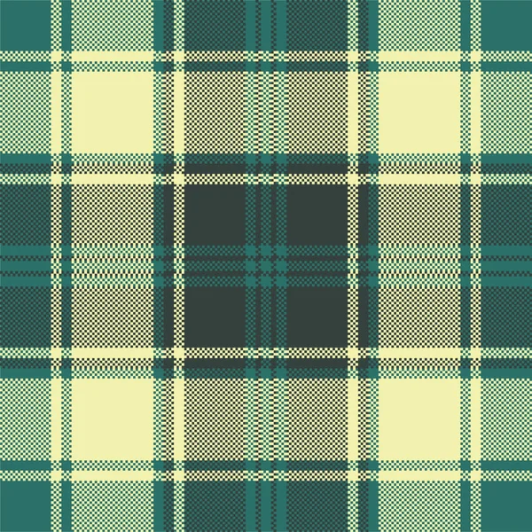 Green yellow plaid check pixel seamless pattern — Stock Vector