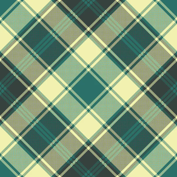 Green yellow plaid check pixel seamless pattern — Stock Vector