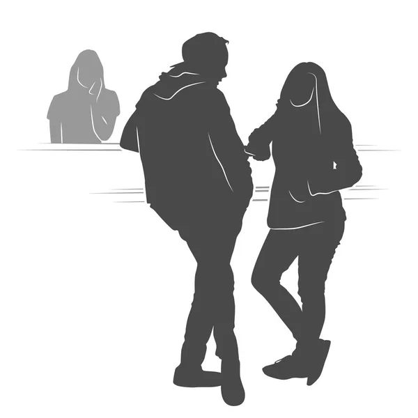 Giovane coppia in attesa del loro turno silhouette — Vettoriale Stock