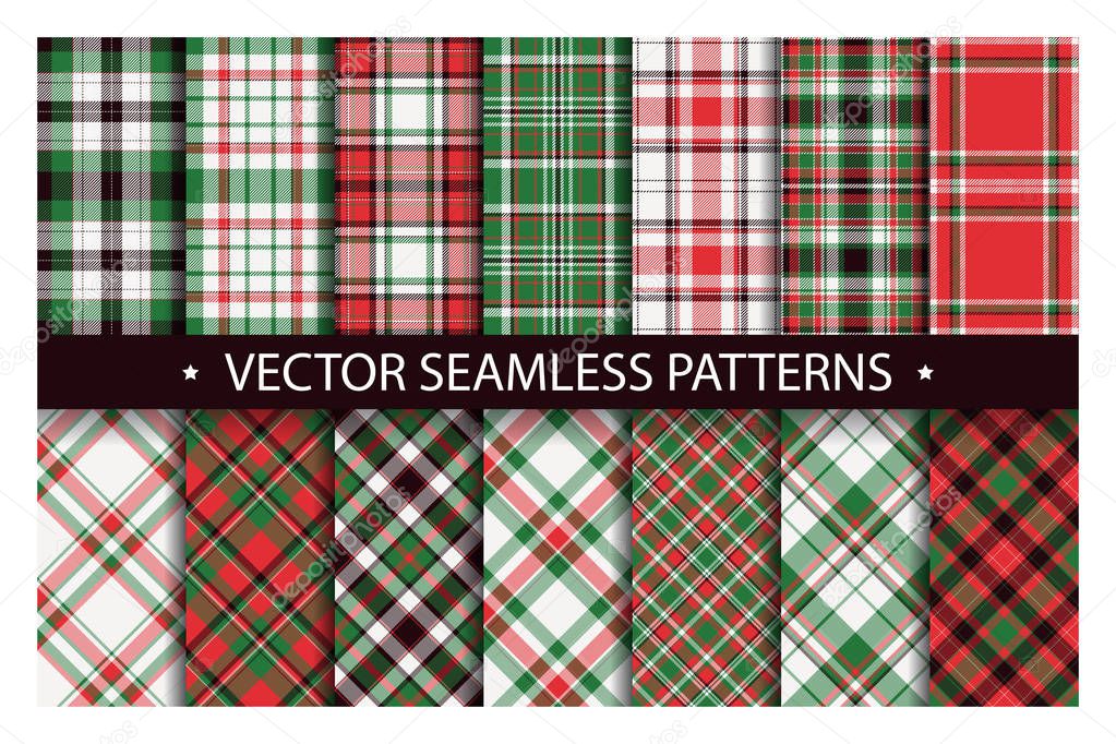 Tartan set pattern seamless plaid vector. Geometric background f