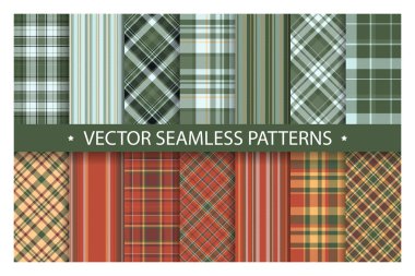 Ekoseli desensiz süsleme. Kırmızı ve yeşil vektör gerilemesini ayarla