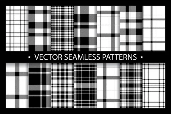 Patrón a cuadros sin costura adornado. Set negro blanco vector fondo — Archivo Imágenes Vectoriales