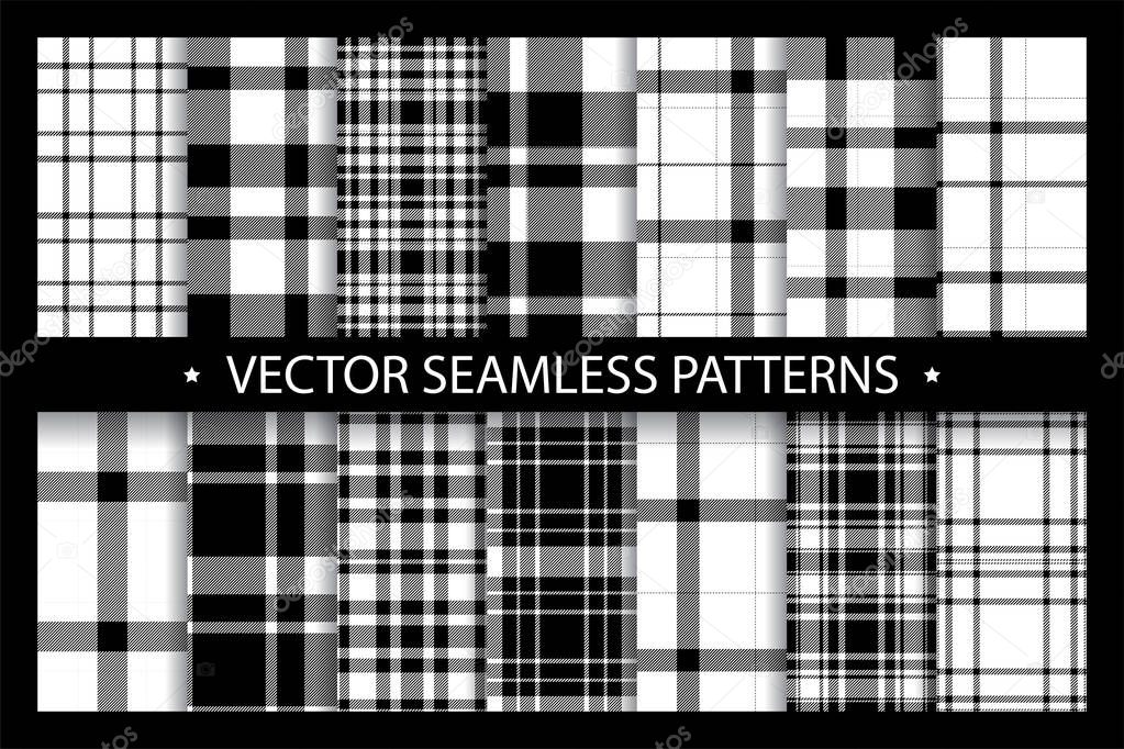 Plaid pattern seamless ornate. Set black white vector background