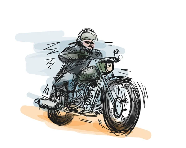 Hız yolunda güçlü motoru olan motorlu bir motosiklet. Hızlı hareket et. — Stok Vektör