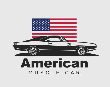 Amerikan kas araba vektörü. Supercar garaj logosu şablonu. Eski bir