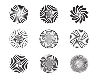 Spiral and swirl motion twisting circles design element set. Vec