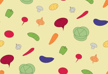 Kusursuz sebze deseni. Mutfak giysileri, kafenin içi, restoran için vejetaryen gıda vektör geçmişi.