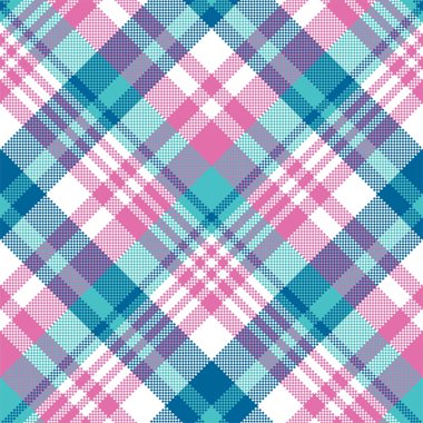 Bebek mavisi, pembe, pastel, ekoseli, pürüzsüz desen. Vektör illüstrasyonu.