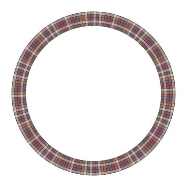 Yuvarlak kare vektör vintage model tasarım şablonu. Çember kenar ekose kumaş dokusu dizayn eder. Kolaj sanatı, gif kartı ve el işi için İskoç tartan arka planı.