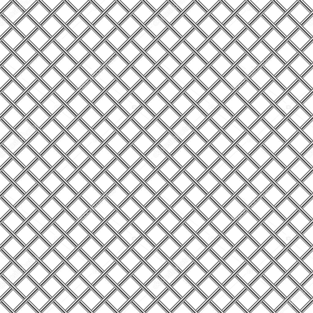 Chrome metal grill shiny mesh seamless texture. Vector background.