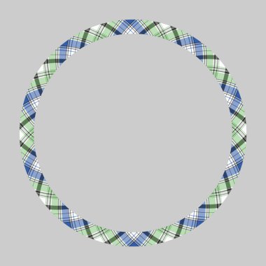 Kenarları ve çerçeve vektörlerini çember yapın. Yuvarlak kenarlı geometrik vintage çerçeve tasarımı. İskoç ekose kumaş dokusu. Hediye kartı, kolaj, albüm veya fotoğraf albümü ve portre şablonu