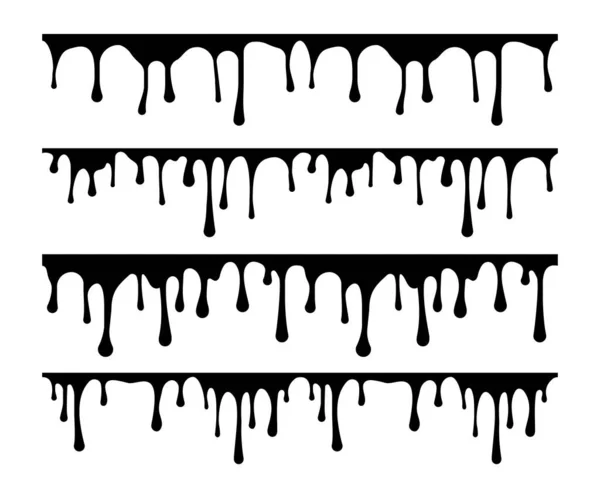 Flüssigkeitsvektor Einstellen Schwarz Weiße Silhouette Tropfenfarbe — Stockvektor