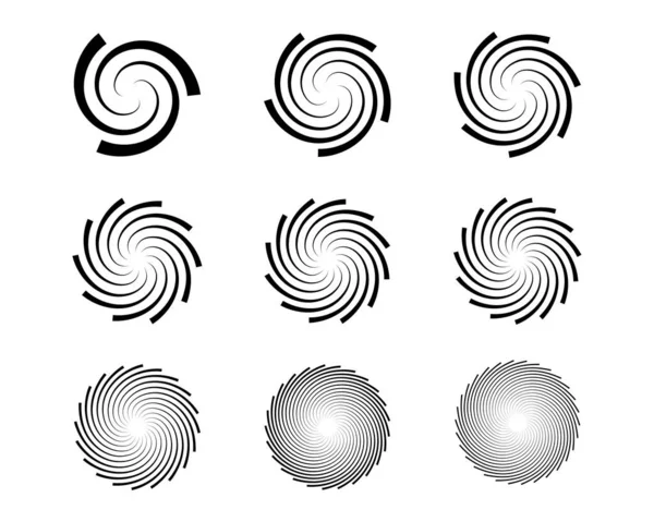 Spirale Und Wirbelnde Bewegung Drehkreise Design Element Set Vektorillustration — Stockvektor