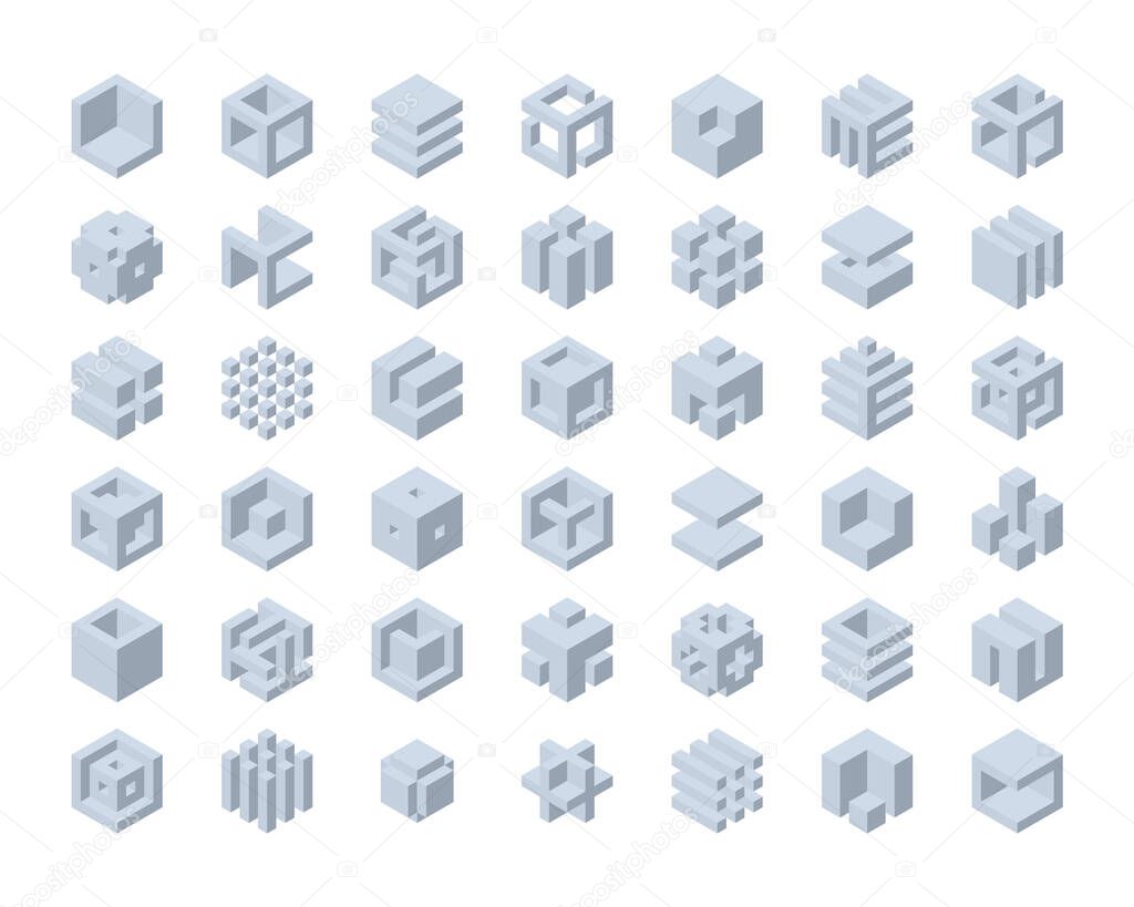 Cube logo vector design.  Cubes 3d set template graphic elements.