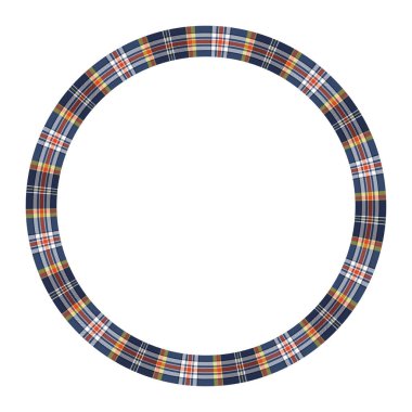 Yuvarlak kare vektör vintage model tasarım şablonu. Çember kenar ekose kumaş dokusu dizayn eder. Kolaj sanatı, gif kartı ve el işi için İskoç tartan arka planı.