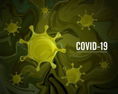 Yeşil arka planda Coronavirus COVID-2019. 2020 Corona Virüs Salgını. Vektör illüstrasyonu.