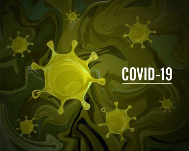 Yeşil arka planda Coronavirus COVID-2019. 2020 Corona Virüs Salgını. Vektör illüstrasyonu.