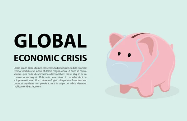 Глобальный Экономический Кризис Результате Карантина Хрюша Медицинской Маске Векторная Иллюстрация — стоковый вектор