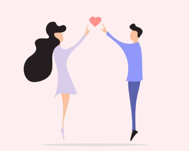 Aşk çifti vektör çizimi. Kız ve erkek uçuyor. Romantik bir hikaye..