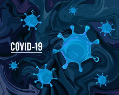 Coronavirus COVID 2019 soyut mavi bir arkaplanda. 2020 Corona Virüs Salgını. Vektör illüstrasyonu.