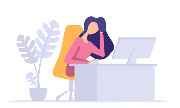 オフィスの人々ベクトルの女の子のコンピュータ上で作業 — ストックベクタ
