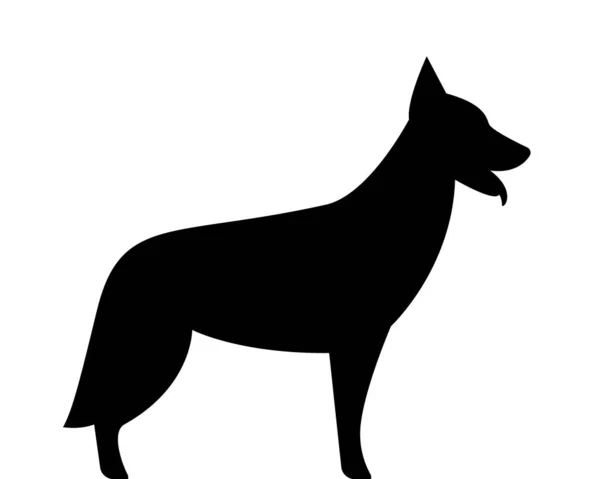German Shepherd Dog Silhouette Black White Vector Illustration — Stock Vector