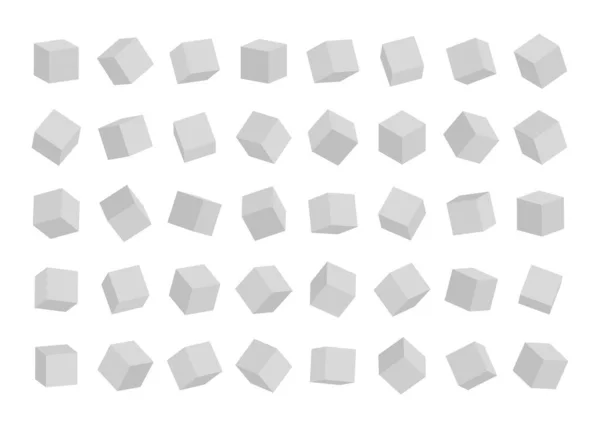 Набір Кубів Різних Кутах Зору Ізольовано Білому Тлі Векторні Ілюстрації — стоковий вектор